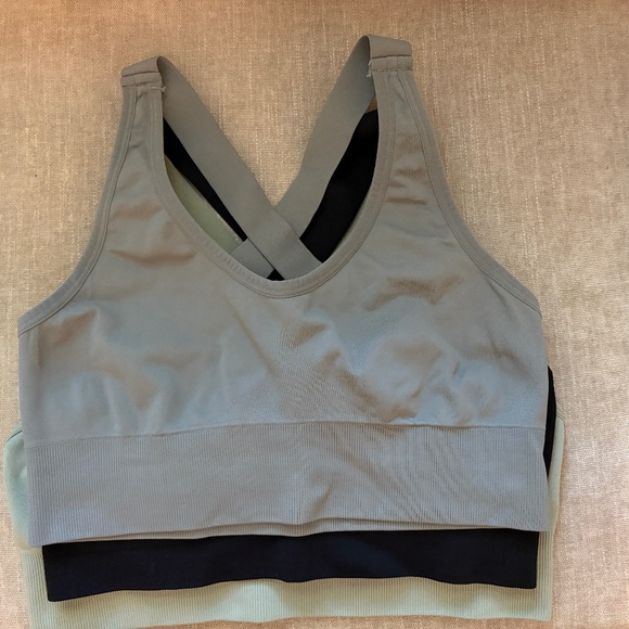 Sports Bras-Three Black Green and Gray - Picture 2 of 8